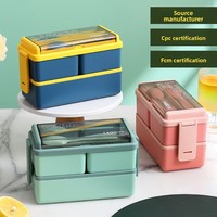 Boîte à lunch en plastique de style japonais à trois compartiments, double couche, écologique, durable, grande capacité, hermétique et isotherme