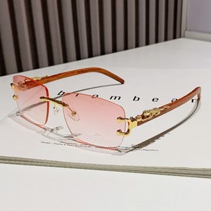 <b>Retro</b> Rimless Rectangle <b>Sunglasses</b> UV400 Wood Frame Unisex Sun Protection Adult - Product Image 3