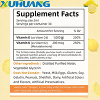 Gouttes de Vitamine D3 + K2 pour la Santé des Adultes, Renforce le Système Immunitaire, Soutient la Solidité des Os, 60 ml, Améliore la Densité Osseuse