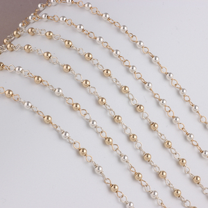 Cadena de Oro Laminado de 14K de 3mm Hecha a Mano con Cuentas de Tres Tonos y Cuentas de Plata S925 <span class=keywords><strong>para</strong></span> Fabricación de Joyas, <span class=keywords><strong>Collares</strong></span> y Pulseras - Product Image 1