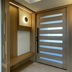 Porte d'entrée contemporaine moderne en aluminium pour villa, porte extérieure pour appartement, porte en bois sculpté - Product Image 4