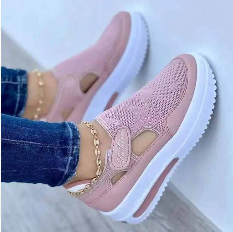 Women Sneakers Sport Thick Platform Lady Leisure Shoes Lace up Comfortable Breathable Canvas Hollow Out Shoe