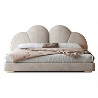 Lit double JINS en chêne massif de luxe moderne avec dossier rembourré, ensemble de chambre à coucher pour enfant princesse, taille King, écologique et durable