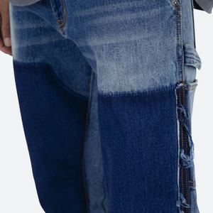 Fashion Designer Style <b>Men's</b> Clothing OEM Contrast Panel Stone Wash Raw Hem Baggy <b>Work</b> Flare Denim <b>Jeans</b> - Product Image 5
