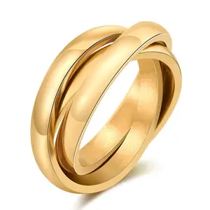C & J แหวนแต่งงานสแตนเลสแบบวินเทจ3ชิ้นแหวนเหล็กไทเทเนียมโรสโกลด์สีเงิน3ชิ้นสำหรับผู้หญิง