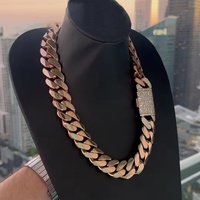 Chaîne cubaine Miami en or plaqué avec mosaïque de moissanite personnalisée, largeur 25 mm, chaîne en argent massif pour homme, collier chaîne cubaine, bijoux