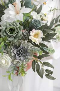 Haze Blue Real Touch DIY <span class=keywords><strong>Mariage</strong></span> Bouquet De Mariée Boîte-Cadeau Emballage pour Fleurs Fêtes D'anniversaire Préservé Soie Artificielle Rose - Product Image 4