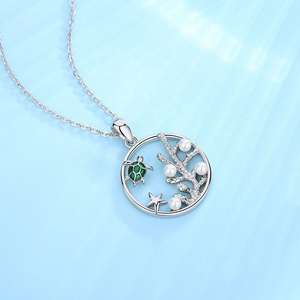 Isunni rodio <span class=keywords><strong>de</strong></span> la joyería <span class=keywords><strong>de</strong></span> plata esterlina 925 Chapado en verde <span class=keywords><strong>mar</strong></span> tortuga colgante <span class=keywords><strong>de</strong></span> collar con perla - Product Image 4