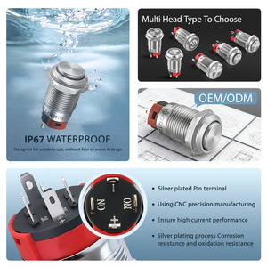 Edelstahl-Druckknopf-Hersteller 12mm Schalter Verriegelnd Momentan 5A IP65 Wasserdichter Druckknopf - Product Image 4