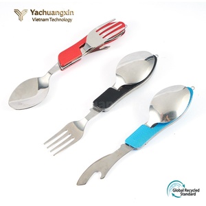 Ensemble de cuillère, fourchette et couteau pliants en acier inoxydable avec manche coloré, vaisselle multifonctionnelle pour l'extérieur - Product Image 6