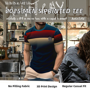 2026 High Quality Summer Men's Short Sleeve Printed Jersey Anti-pilling O-Neck Regular Fit Casual 180g <b>Polyester</b> <b>Shirt</b> - Product Image 2