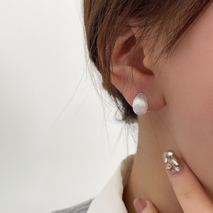 S925 Sterling <b>Silver</b> <b>Stud</b> Earrings Water Drop Shape Matte Finish Everyday Wear Women's Fine Jewelry - Product Image 1