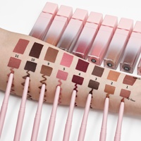 Kit de maquillage pour les lèvres personnalisé avec gloss et crayon à lèvres 2 en 1, gloss à lèvres rose mat nude et crayon à lèvres