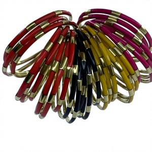 Handcrafted Brass <b>Resin</b> Cuff Bracelets Red & Ivory Gold Plated Trendy Unisex Wedding Gift Micro Insert Handforge Global Impex - Product Image 3