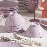 Nouvel ensemble de vaisselle de luxe en porcelaine gaufrée, élégant, violet, en céramique, pour fêtes et mariages, collection 2024, vente chaude