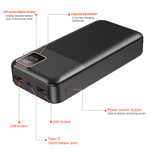 Новый недорогой портативный внешний аккумулятор большой емкости 30000 мАч Макс PD 22,5 Вт Быстрая зарядка <span class=keywords><strong>Power</strong></span> Bank встроенный шнур - Product Image 6