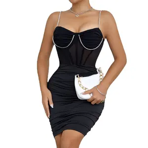 Urbanic Women's Sexy Corset Dress Rhinestone Crop Top with No Sleeves for Urban Chic Style