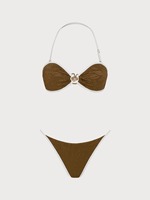 Maillot de bain deux pièces OEM recyclé pour femme, imprimé, avec détails à nouer à l'avant, anneau perlé, dos à nouer et bas échancré
