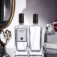 Flacon de parfum carré en verre transparent personnalisé de 50 ml avec pulvérisateur à pompe, sérigraphie, MOQ 100 pièces, vente en gros de flacons vides
