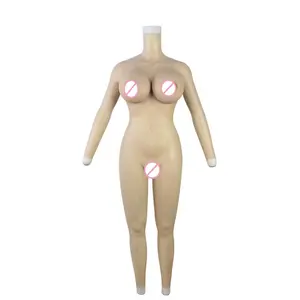Roupa de corpo Cyberskin feminina de silicone de uma peça apertada Zentai CD TD transgênero bichano peito crossdresser