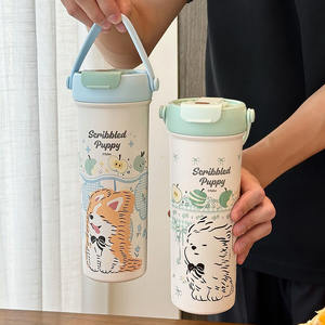 Bouteille d'eau isotherme Scribbled Puppy 500 ml, gourde à double paroi sous vide, tasse de voyage portable pour café et thé avec poignée - Product Image 1