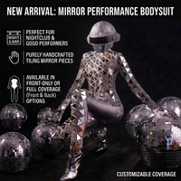 Costume de scène sexy avec miroirs pour danseuse Gogo de boîte de nuit, combinaison faite main avec miroirs, tenue de scène pour adultes avec casque