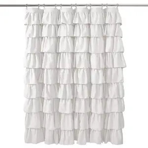 Luxury Ruched Floral Textured Bathroom Shower Curtain Shabby Chic Farmhouse Style Design Ruffle Shower Curtain