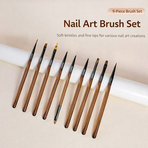 Precision 9Pcs <b>Tea</b> Color Nail Art Brush <b>Set</b> Soft Nylon Bristles Acrylic Handle Oval Liner Gel Brush - Product Image 1