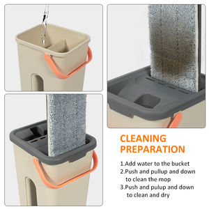 Ensemble seau et serpillière en acier inoxydable pour gain de place, essorage automatique, manche extensible, sans rinçage, microfibre antibactérienne - Product Image 6