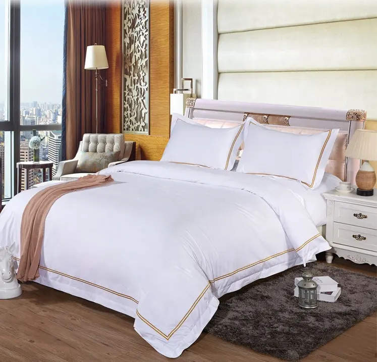 Ropa de cama de algodón egipcio 100% satén blanco tamaño Queen