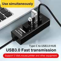 USB de alta velocidad/tipo C 4 puertos USB 3,0 Multi HUB Splitter Expansión para PC de escritorio Adaptador de computadora portátil USB HUB