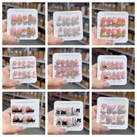 Lot de 10 faux ongles en acrylique 3D en forme d'amande et de stiletto, faits à la main en ABS pur, style français carré pour doigts, assortiment aléatoire