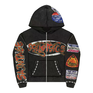 Áo hoodie nam phong cách đường phố, dáng rộng, chất liệu acid stone wash, in họa tiết nổi, màu phai nắng, khóa kéo, bộ đồ mùa đông chất liệu vải Terry - Product Image 3