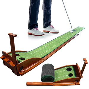 Tapis <span class=keywords><strong>de</strong></span> putting en bois massif avec retour automatique <span class=keywords><strong>de</strong></span> balle, durable et portable, aide à l'entraînement 25x300cm pour la maison, le bureau et l'extérieur - Product Image 1