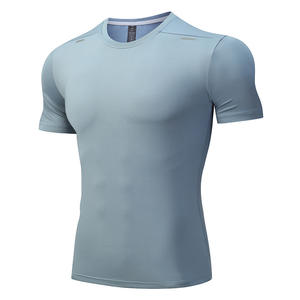 T-shirt d'été sportif uni pour homme, coupe ajustée, manches courtes, séchage rapide, respirant, ensemble de vêtements de sport pour l'entraînement au basketball et la course à pied - Product Image 3