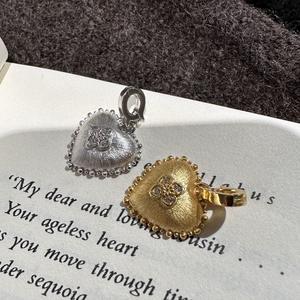 S925 Pure Silver Antique Heart Pendant <b>French</b> Luxury <b>Vintage</b> Brushed Design Simple Fashion Niche Crystal Pendants & Charms - Product Image 1