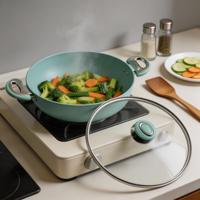 Poêle à frire en aluminium de 28cm avec couvercle en verre revêtement céramique antiadhésif poignée binaurale en bakélite