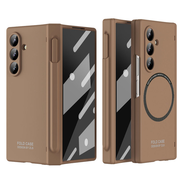 For for Z Fold 7 6 5 Armor Design Magnetic Hinge Phone Case Screen Glass Film S Pen Slot Wireless Charging Matte PC Cover