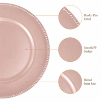 Piring alas berbahan PP berdiameter 13 inci dengan pinggiran manik-manik warna rose gold, alas dekoratif untuk pesta pernikahan, hotel, pesta, dan acara lainnya.