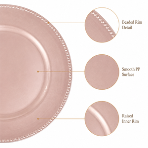 Assiette de présentation PP de 13 pouces, or rose, bord perlé, sous-assiette décorative pour mariages, banquets, hôtels, fêtes et événements - Product Image 2