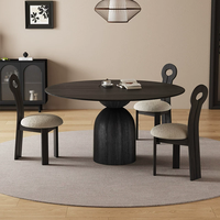 Table à manger ronde en bois massif de style français vintage réglable pour usage domestique avec plateau tournant, mobilier de salle à manger 6 places