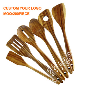 Biểu Tượng Tùy Chỉnh Bán Buôn 6 Miếng Nhà Bếp Nấu Ăn Đồ Dùng Đặt Tự Nhiên Gỗ Tếch Trộn Muỗng Cho Không Dính Chảo Đồ Nấu Nướng - Product Image 1