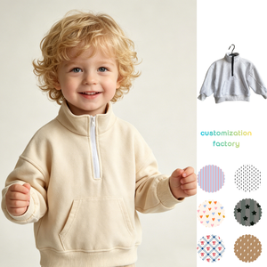 Sweat-shirt unisexe pour tout-petits, demi-zip, couleur unie, col <span class=keywords><strong>pull</strong></span>, poche, décontracté, pour garçons et filles, pour le printemps et l'automne - Product Image 1