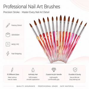 Custom Logo Kolinsky Acrylic <b>Nail</b> Brush Set Iridescent Red Crystal Handle Multi Size for Gel <b>Extension</b> Carving - Product Image 1
