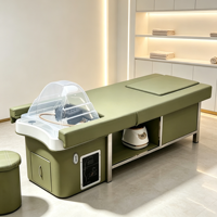 Lit de lavage capillaire de spa à circulation d'eau avec armoire de rangement, structure en acier inoxydable, mobilier de thérapie capillaire pour salon