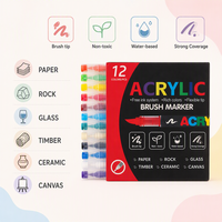 Marqueurs acryliques Guangna No Squeeze 12 couleurs, pinceaux souples, peinture à base d'eau, non toxiques, pour toile, verre, pierre, bois, artisanat DIY.
