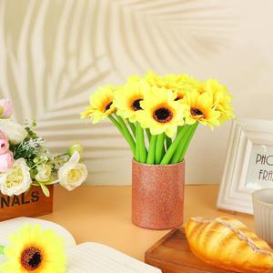 Sunflower-Shaped Artificial Yellow Flowers Ballpoint <b>Pens</b> Black Ink Retractable Creative Valentine's Day for OEM - Product Image 4