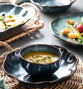 Creative Kiln Transformed Ceramic Tableware <b>Set</b> Unique Green Glaze Salad Bowl Dinner <b>Plate</b> <b>Sets</b> for Hotel Restaurant Dinnerware - Product Image 5