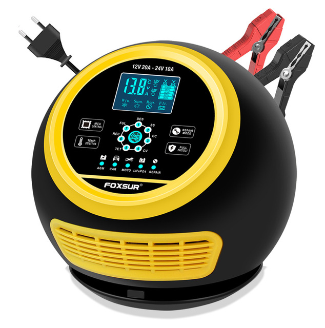 FOXSUR Battery Charger 20A Round Battery Charger for Boat 24V/12V Truck High Power Charging 300W