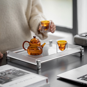 <b>Acrylic</b> Tea Tray <b>White</b> With Aluminum Base Lightweight Flat Design For Home Tea Serving And Storage Coffee Tea Tools - Product Image 1